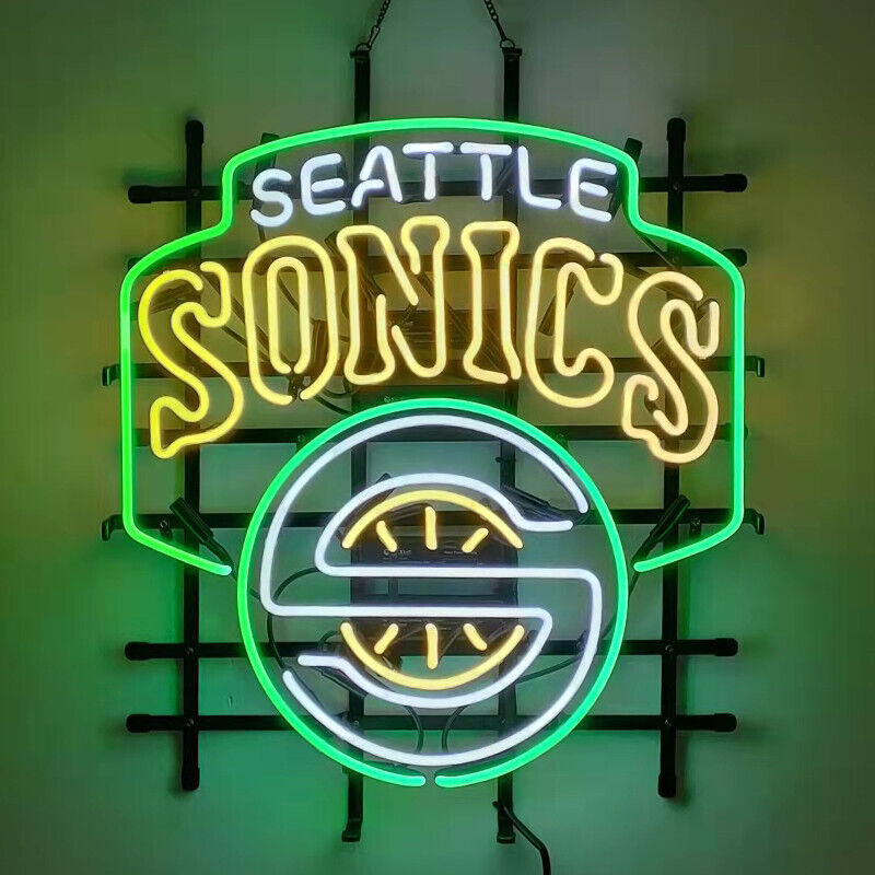 Neon Light Sign Seattle SuperSonics 24"x20" Glass Tube Wall Lamp